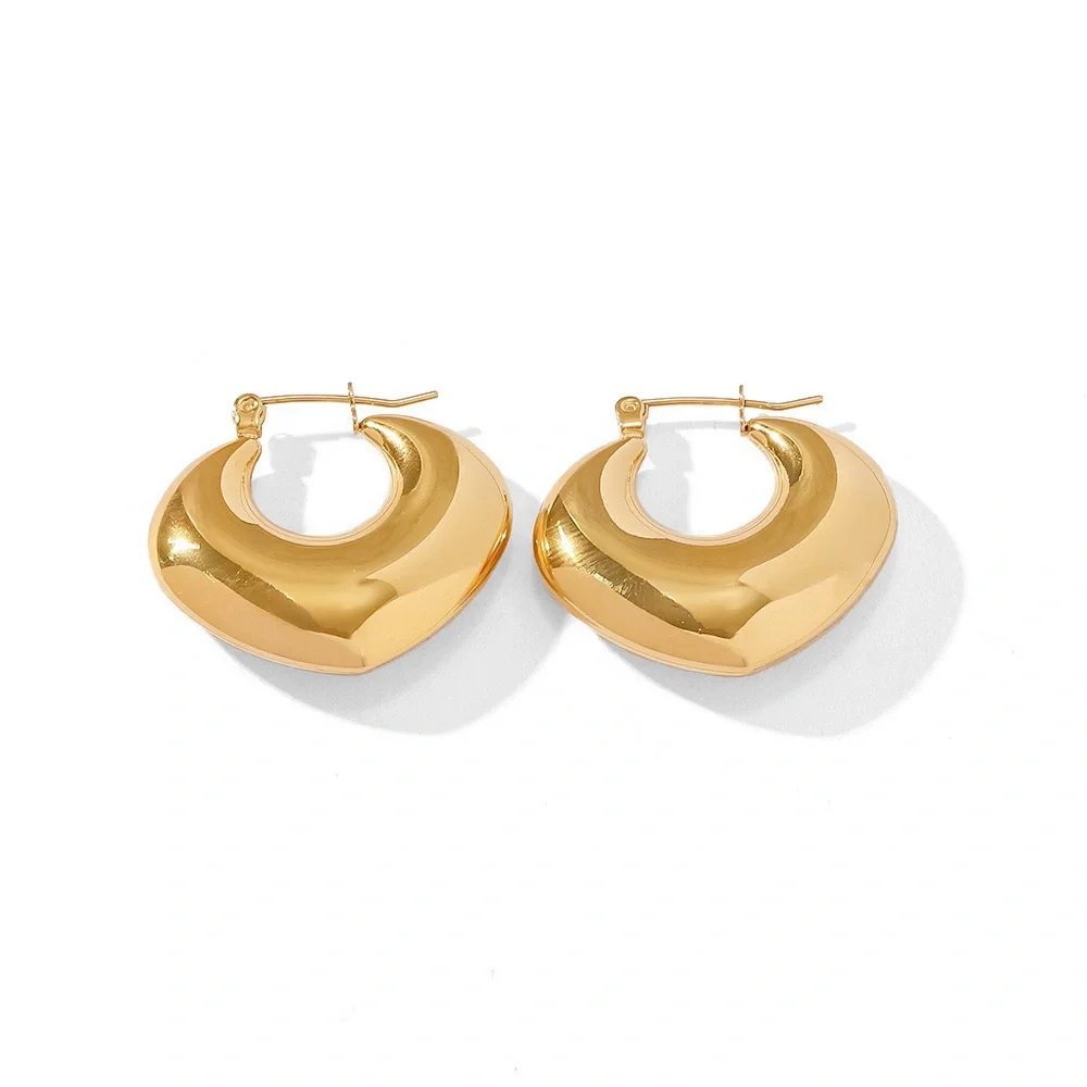 18K Gold Plated Hoop Earrings*Chunky Heart Earrings*Waterproof Jewelry - Picture 8 of 11